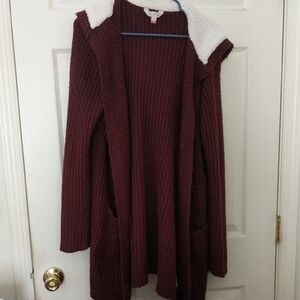 No Boundaries Burgundy Cardigan w/Hood & Pockets